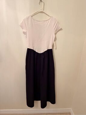a new day Two-Tone White and Black Short-Sleeve Maxi Dress with Pockets